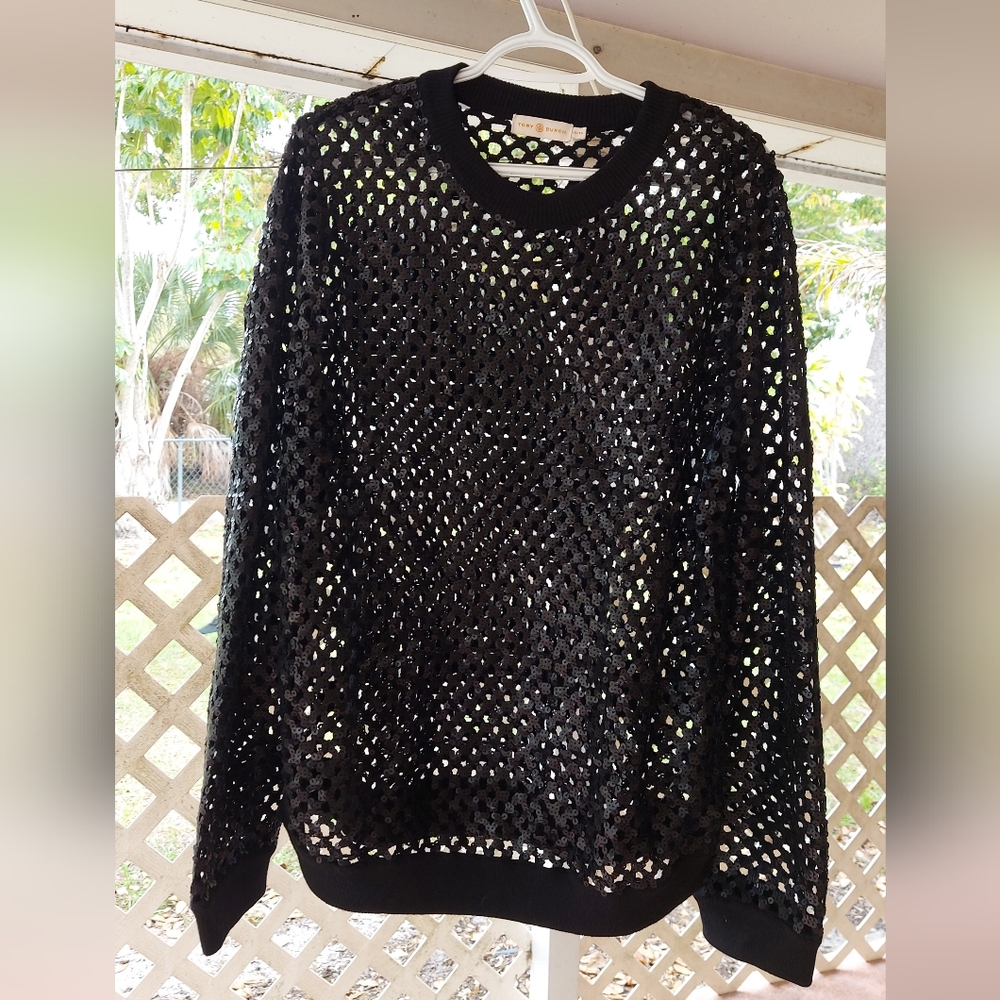 Tory Burch Lansing Merino Wool Jumper with Sequins — Size XL/TG